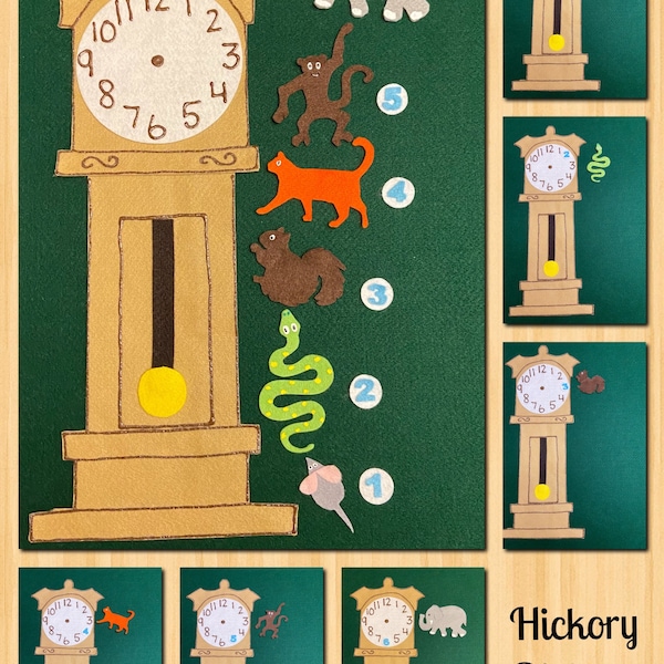 Ensemble de feutre en hickory Dickory Dock //Histoire de tableau en feutre //Ensemble de feutre // L'heure du cercle // Histoires pour enfants d'âge préscolaire //Ressource pour l'enseignant//Horloge