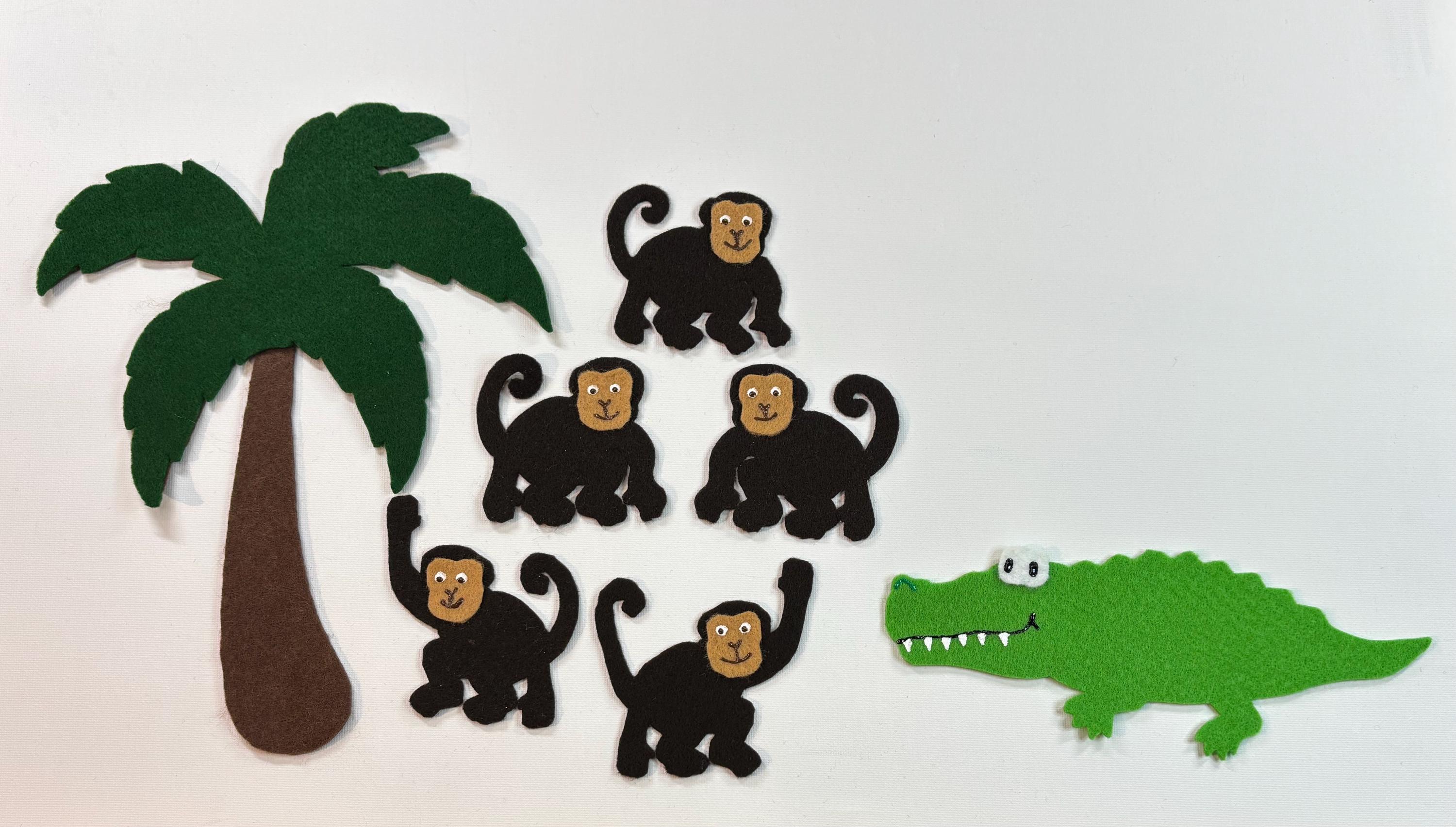 5 Little Monkeys Teasing Mr. Alligator Felt Set, Teacher Reaource