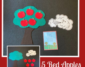 5 Red Apples//Felt Board Story //Felt Set // Circle Time // Preschool Stories