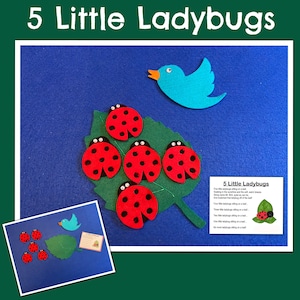 5 Little Ladybugs Sitting on a Leaf Felt Rhyme //Felt Board Story //Felt Set // Circle Time // Preschool Stories