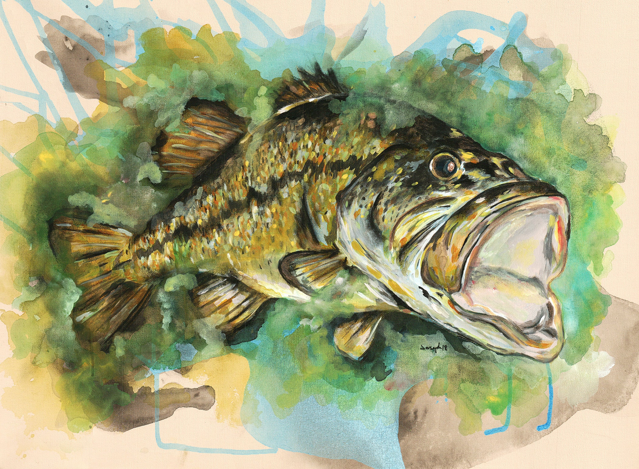 Printing Postcard bass fishing art fish art bass fish Etsy