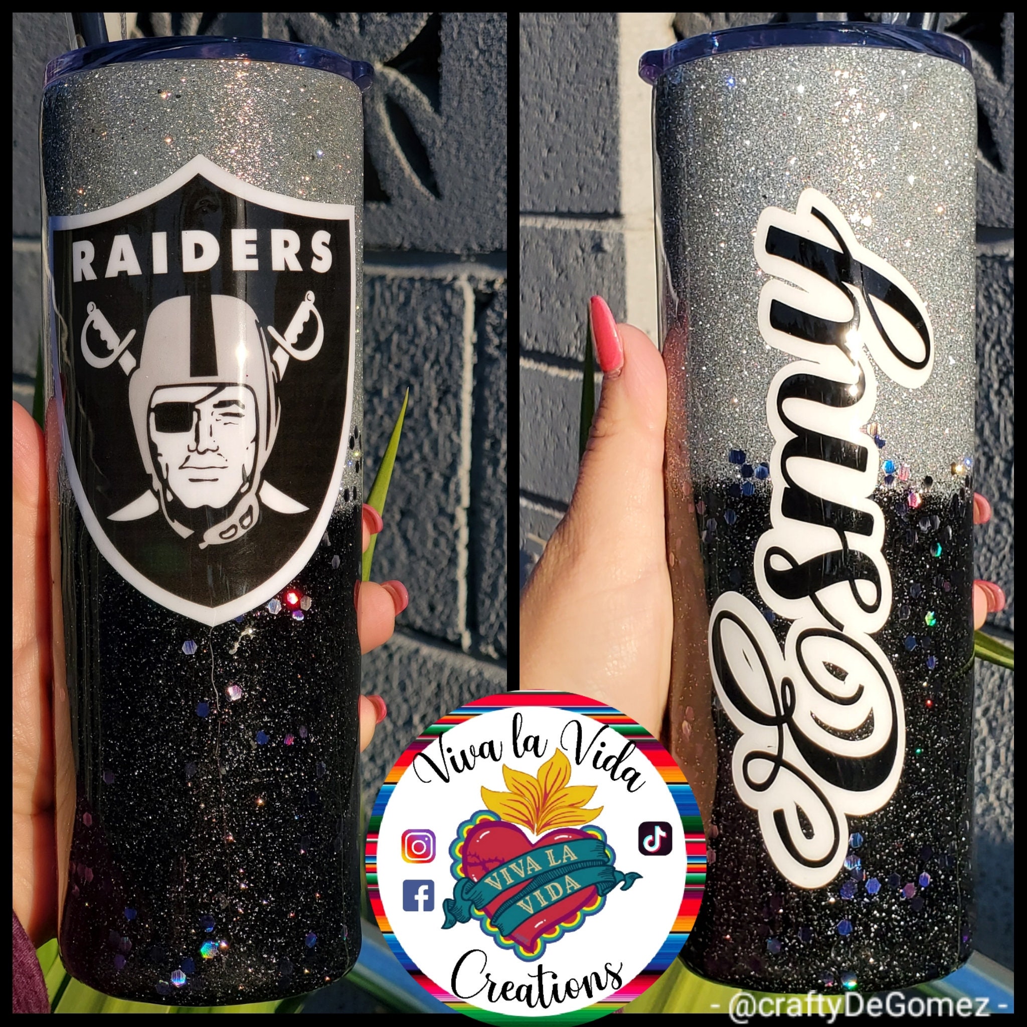 Raiders Football Inspired Tumbler, Gifts for Her, Glitter Cup 