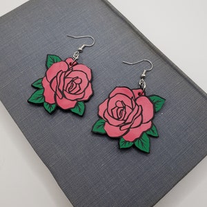 Rose Tattoo American Traditional Styled Earrings