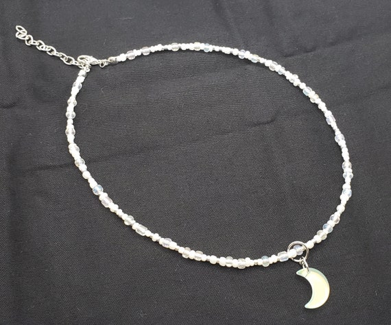 Luna White and Silver Mystic Moon Beaded Choker Necklace