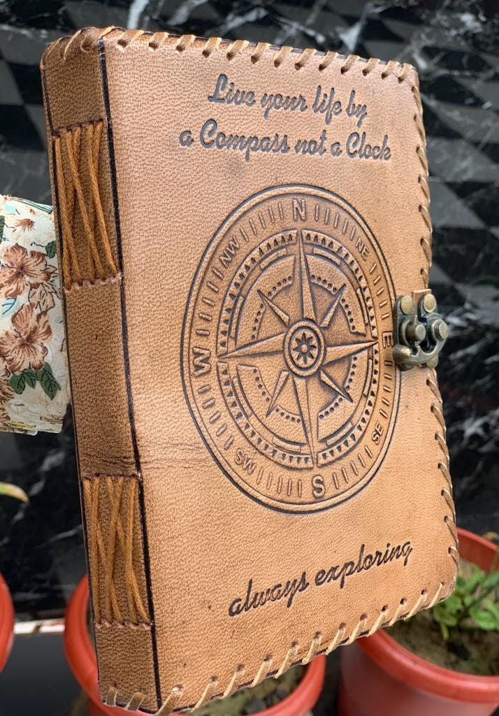 Compass Journal Compass Emboss Leather Journal Pages Etsy