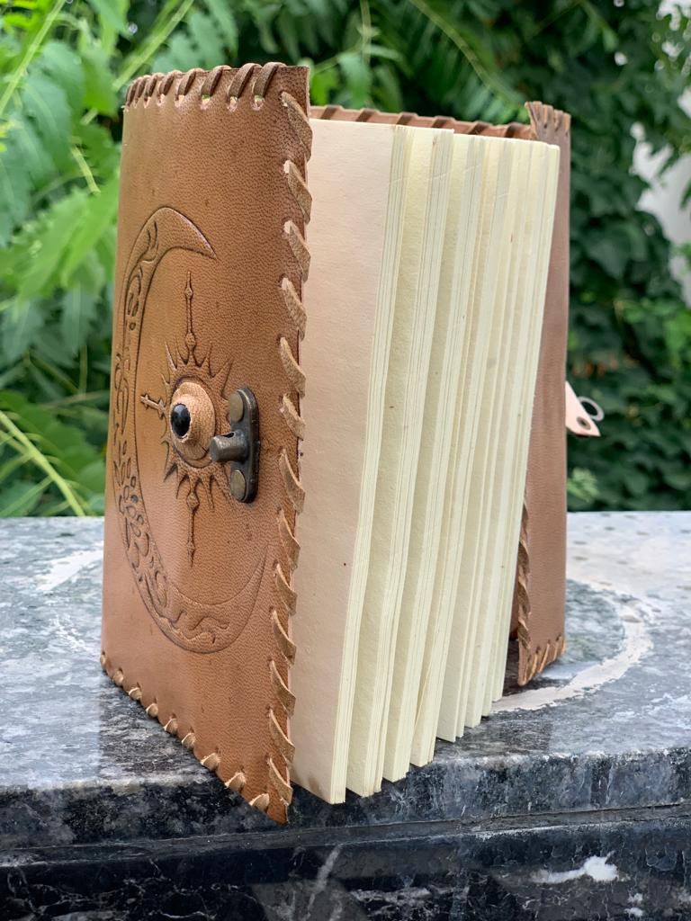 Sun & Moon With Beautiful Black Stone Journal Leather Vintage Journal ...