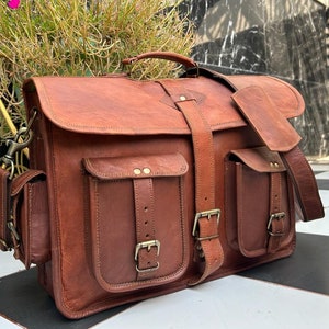 Vintage Leather Laptop Bag for Men Full Grain Large Leather Messenger bag for men 18 inches with rustic look Best leather briefcase