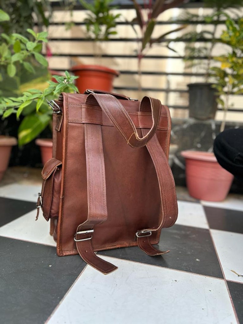 Handmade World Leather Backpack - Thumbnail 5