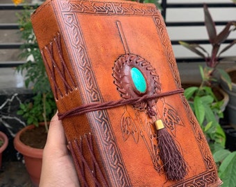 Vintage Journal, Leather Journal, Leather Notebook, Dream Catchers Journal With Stone Leather Journal for Women (Brown)