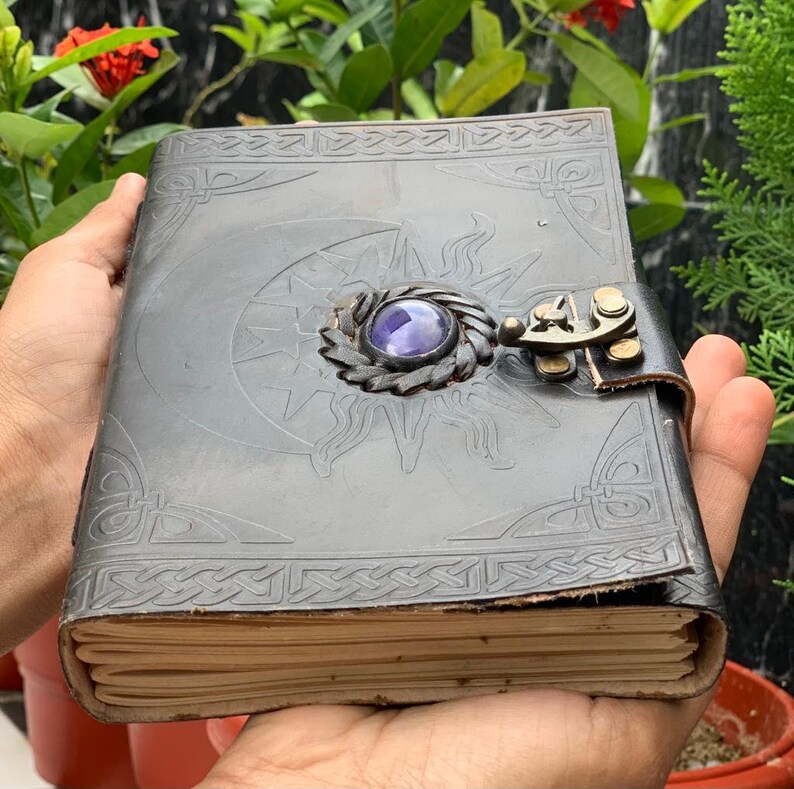 Handmade Leather Journal With Unlined Pages Sun and Moon Leather Bound ...