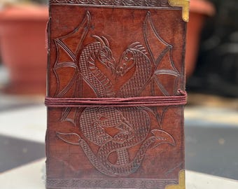 Diario/Cuaderno de escritura de cuero con doble dragón hecho a mano/Bloc de notas diario encuadernado para hombres y mujeres