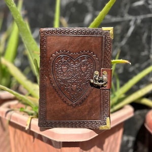 Heart Embossed Leather Journal/Instagram Photo Album (Handmade Paper) - Coptic Bound with Lock Closure