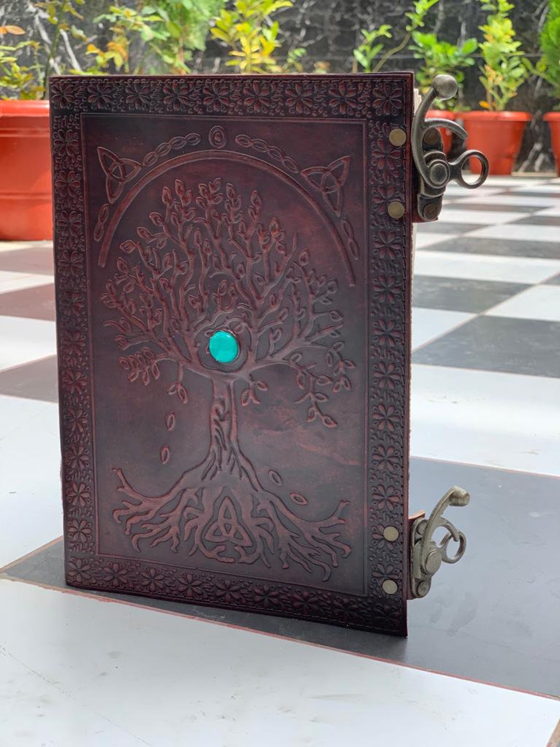 Leather Sun and Moon Embossed With Beautiful Blue Stone Journal Diary ...
