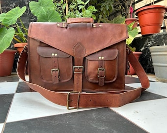 Laptop Messenger Bag 18 & 11 Inches, Vintage Canvas Leather Shoulder Bag Computer Durable Briefcases Satchel Bag Work Bags