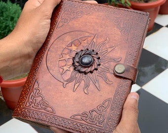 Leather Journal with Lined Pages Sun  Moon Leather Bound Writing Journal Leather Bound Notebook Ruled Journal  Lined Journal for Writing