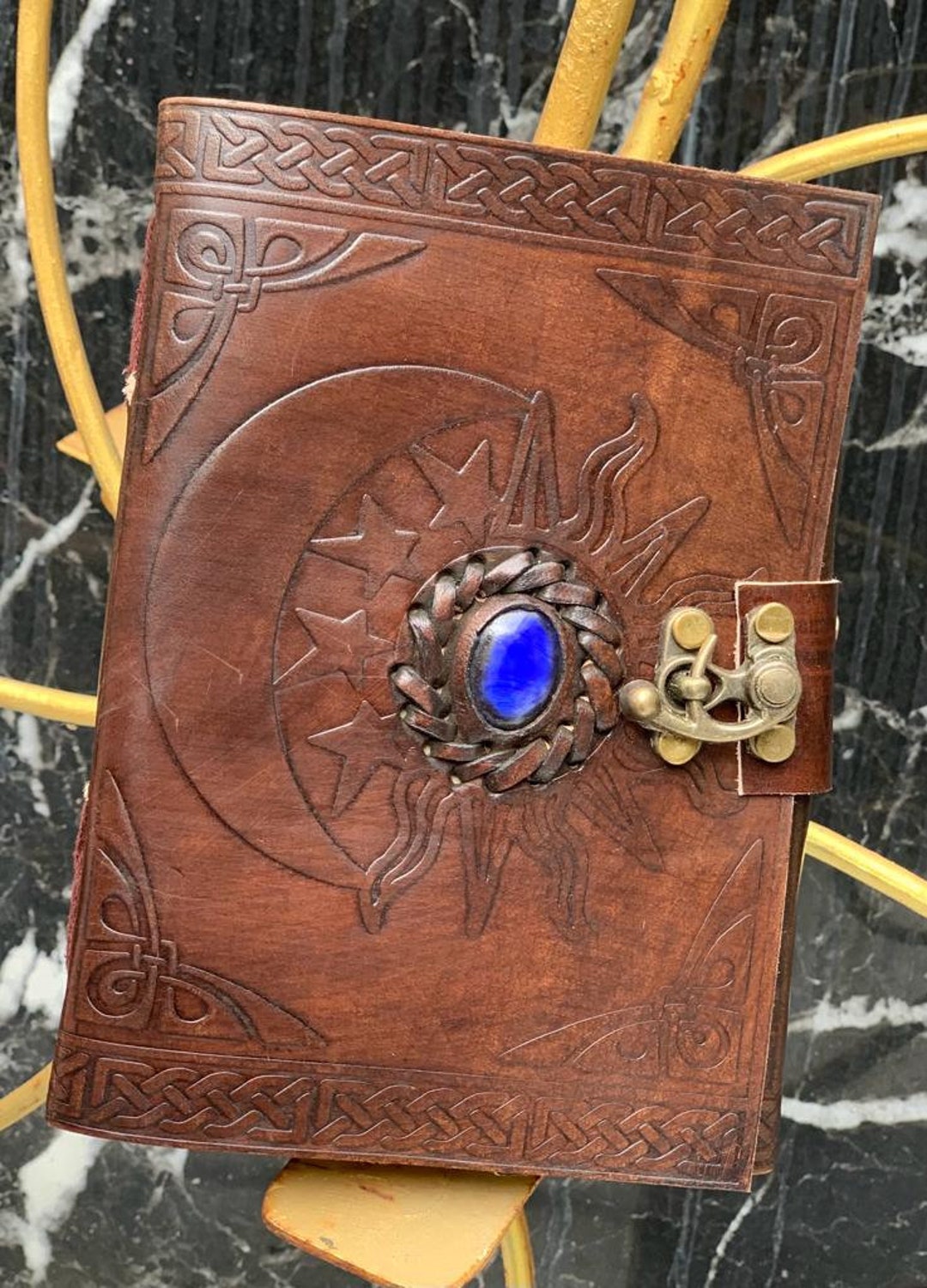 Handmade Leather Journal With Unlined Pages Sun and Moon Leather Bound ...
