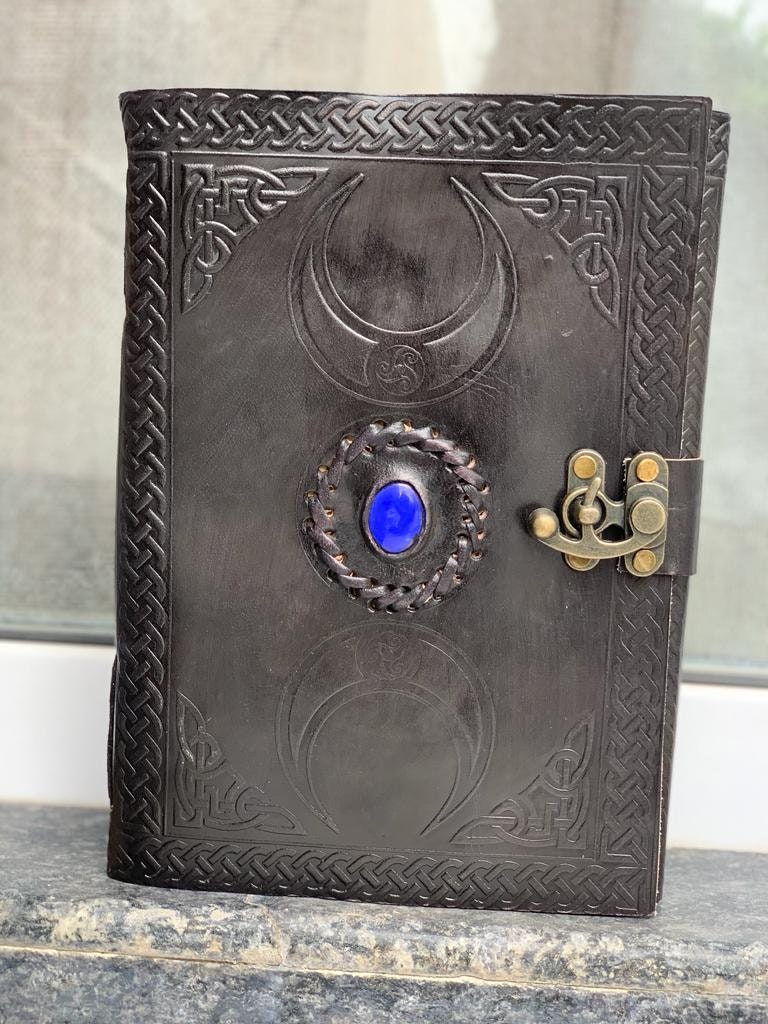 3 Moon Blue Lapiz Embossed Vintage Leather Journal Pages of Antique ...