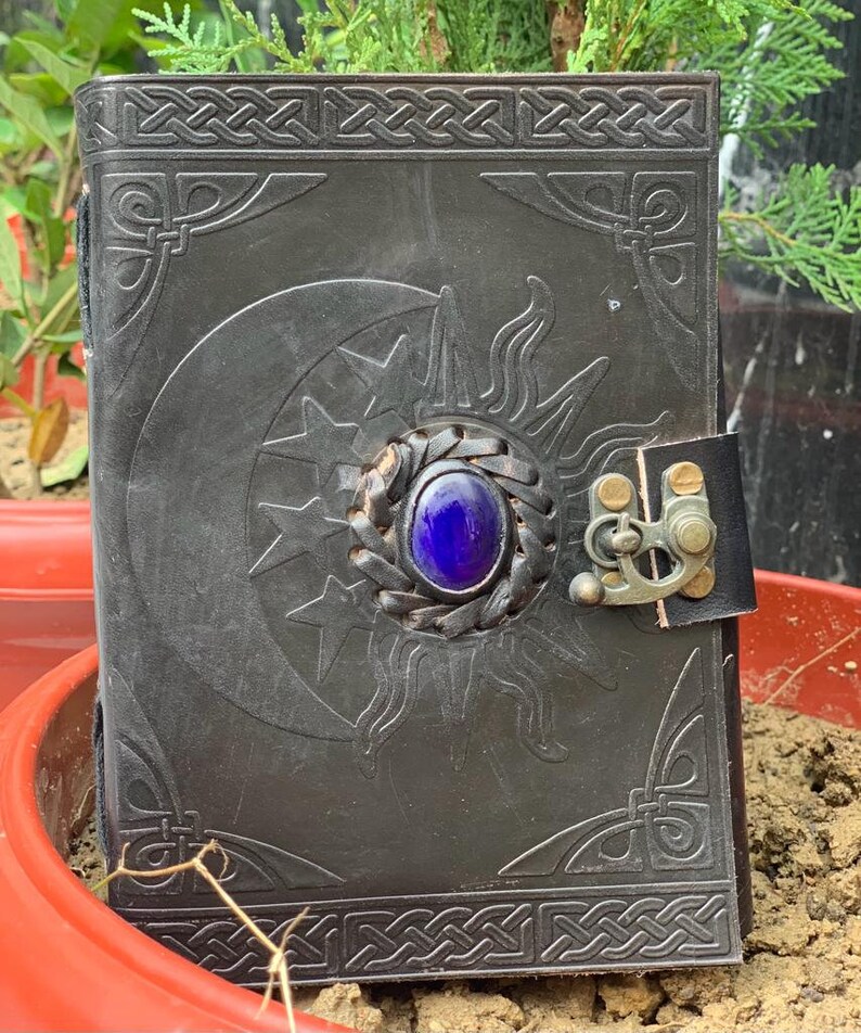 Handmade Leather Journal With Unlined Pages Sun and Moon Leather Bound ...