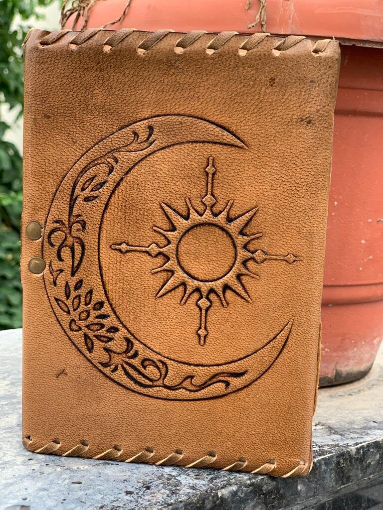 Sun & Moon With Beautiful Black Stone Journal Leather Vintage Journal ...