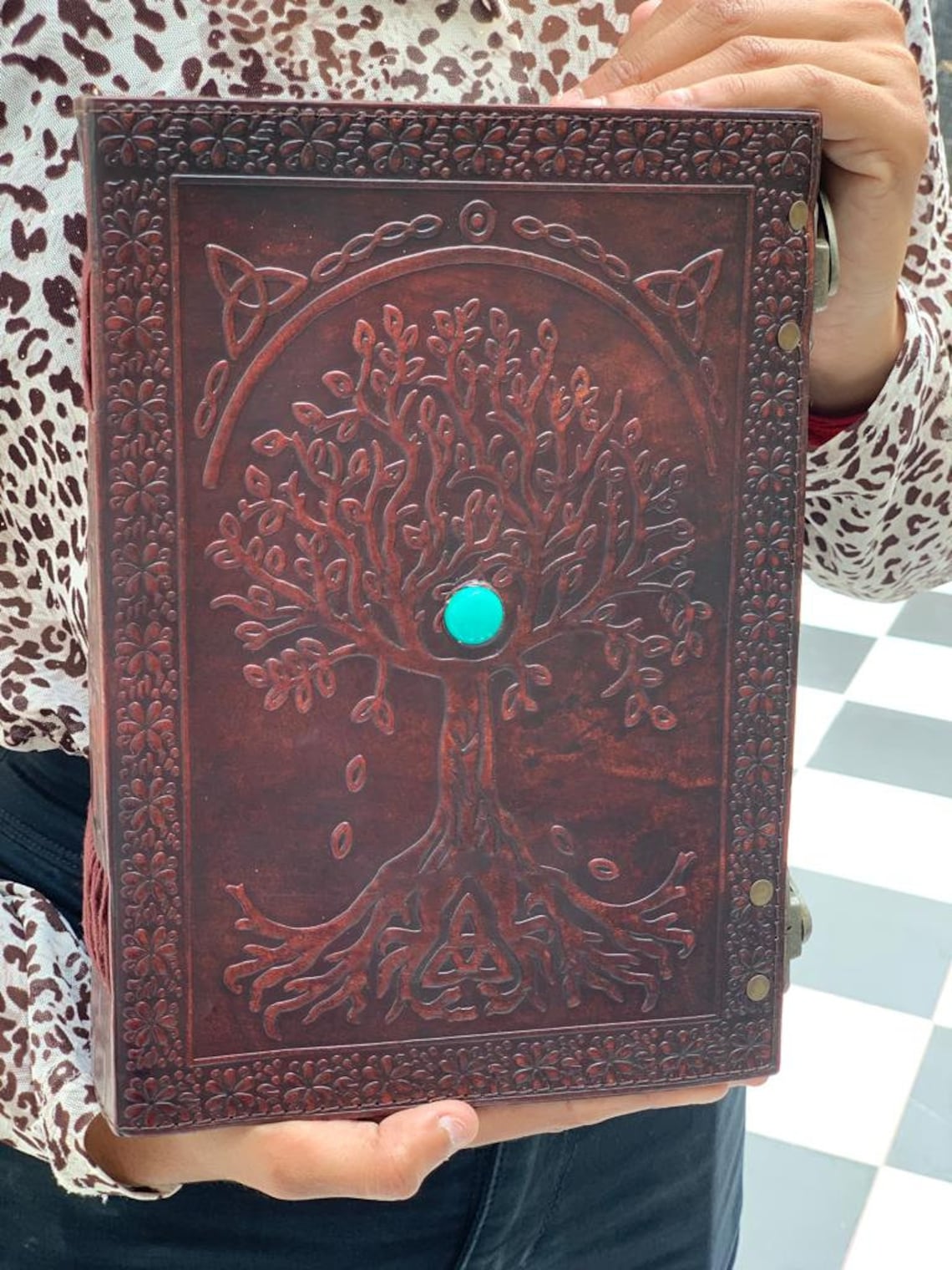 Leather Sun and Moon Embossed With Beautiful Blue Stone Journal Diary ...