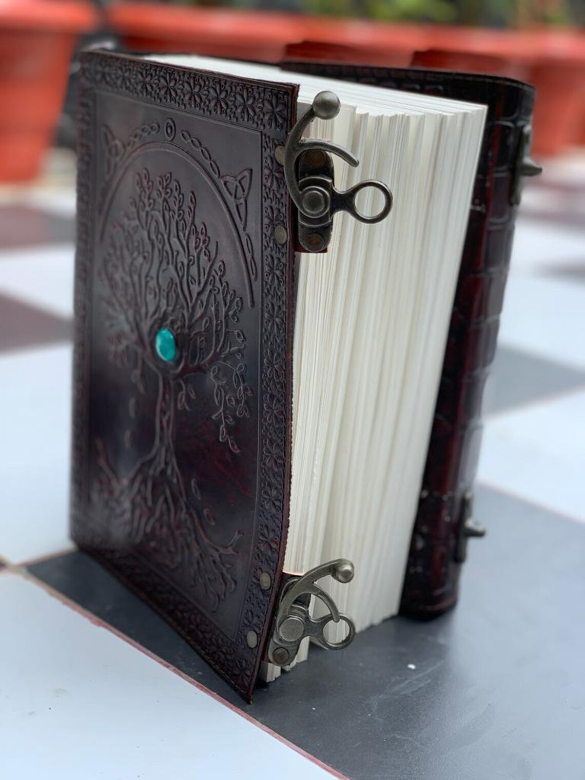 Leather Sun and Moon Embossed With Beautiful Blue Stone Journal Diary ...