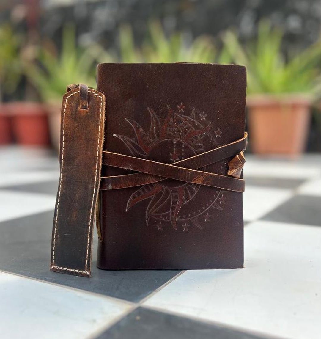 Sun Moon Emboss Vintage Journal Leather Sketchbook Brown Line Paper 7 X ...