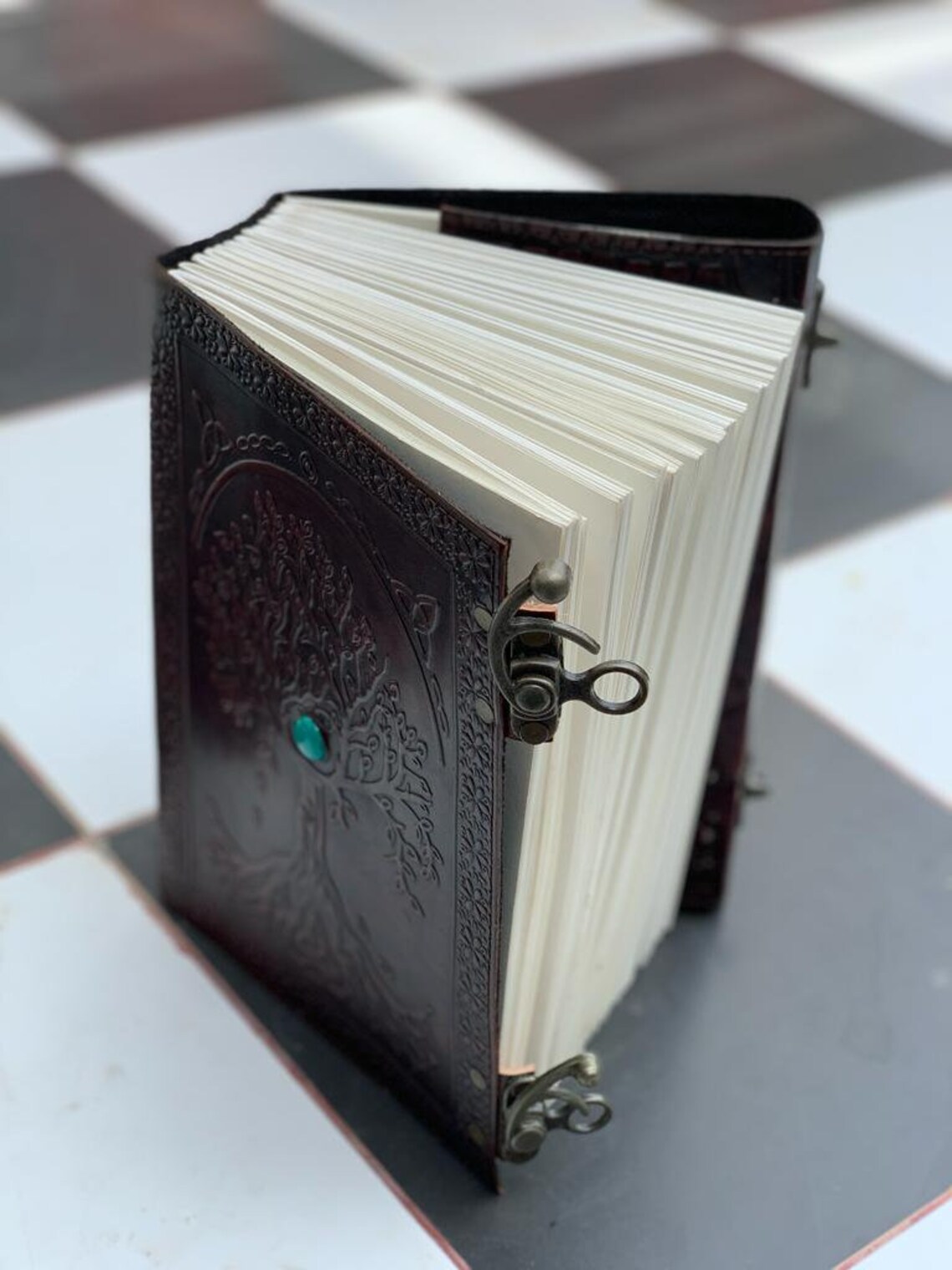 Leather Sun and Moon Embossed With Beautiful Blue Stone Journal Diary ...