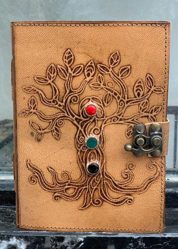 Leather Journal, Tree of Life With Beautiful Three Stone Journal ...