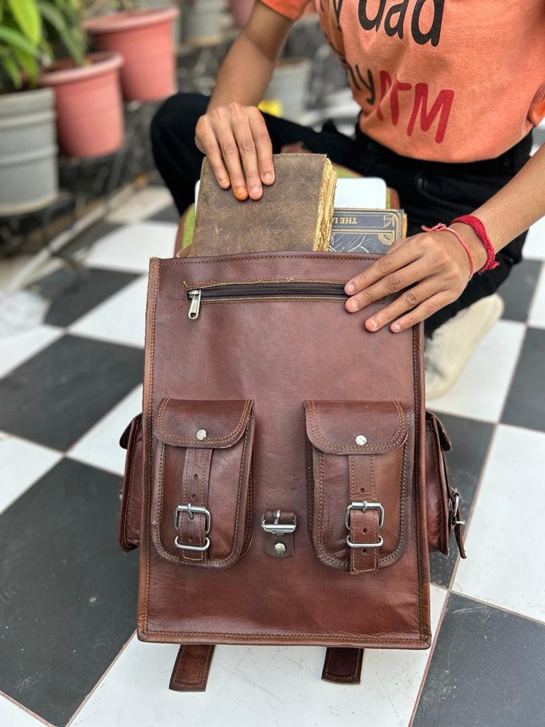 Handmade World Leather Backpack - Thumbnail 2