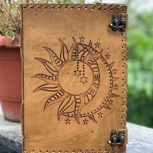 Sun & Moon Emboss journal with two locks, Vintage Journal,  Leather Sketchbook, Leather Notebook, Leather Journal for Men and Women