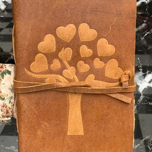 Heart Tree Of Life Journal, Leather Journal, Deckle Edge Paper Journal, 8x6 Inch Vintage Journal for Men and Women