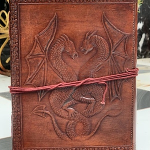 double dragon Leather Blank Book grimoire leather journal book of shadows spell book leather diary journal notebook