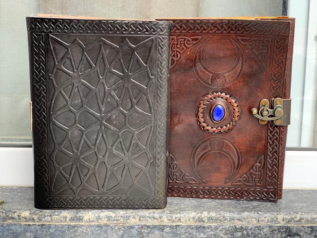 3 Moon Blue Lapiz Embossed Vintage Leather Journal Pages of Antique ...
