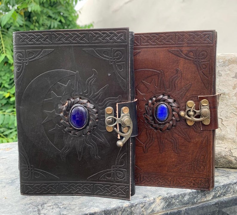 Handmade Leather Journal With Unlined Pages Sun and Moon Leather Bound ...