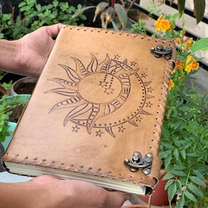 Sun & Moon Emboss Journal With Two Locks, Vintage Journal, Leather ...