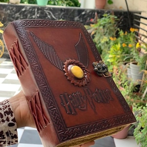Handmade harry potter c lock leather journal with stone and deckle edge paper journal for men and women