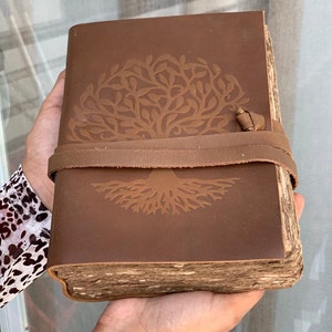 Handmade Leather Journal with lined deckle edge paper  tree of life Leather Journal for Men, Leather Journal for Women