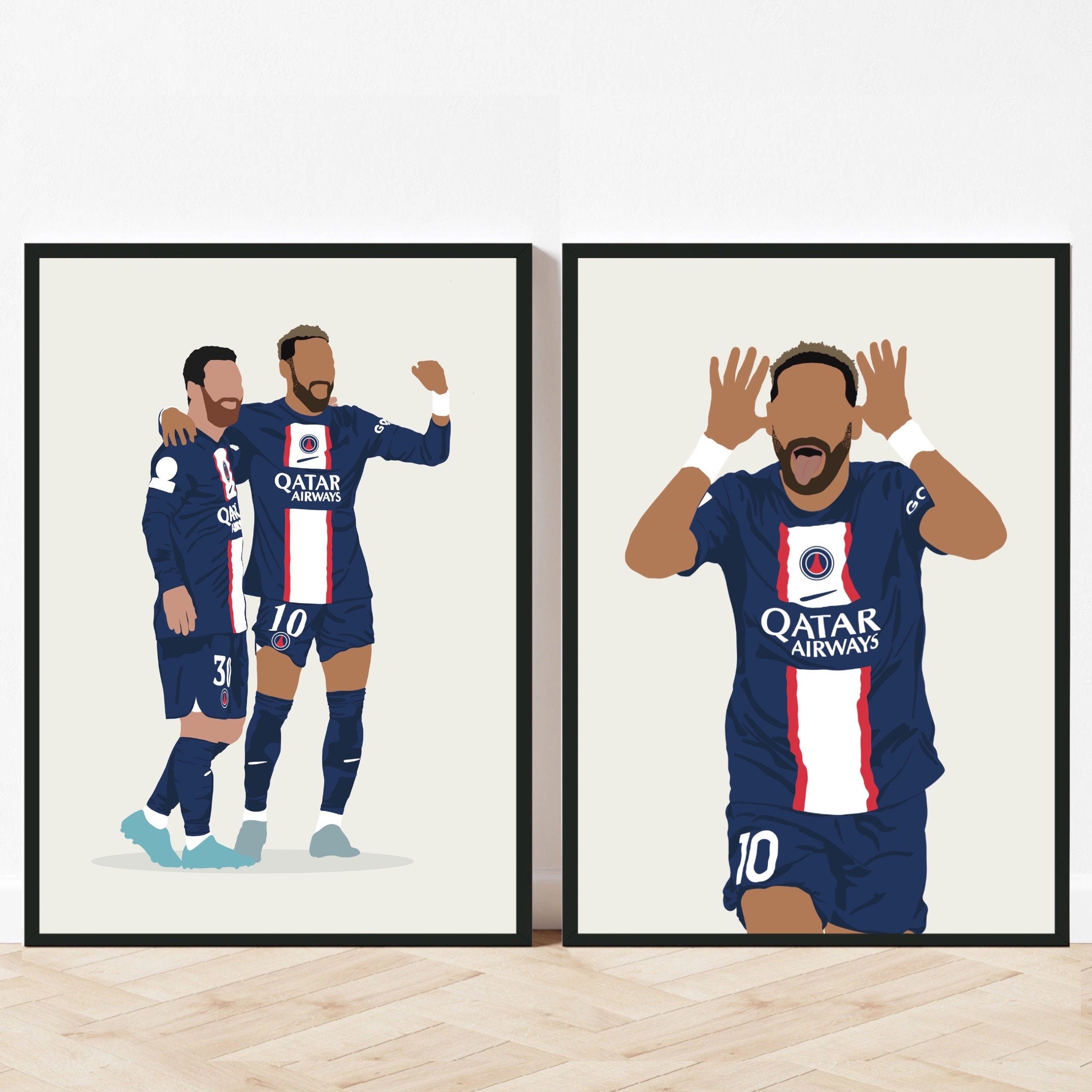 Lionel Messi and Neymar Jr Celebration PSG Poster, Paris Saint Germain,  Neymar JR, Messi Poster, Brazil, Minimal Wall Art Decor, Football 