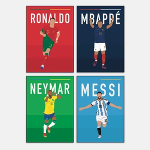 Messi Ronaldo Mbappé Neymar Poster Set World Cup Art, Goats soccer poster Minimalist, Football Stars Wall Art, Vibrant Football Home Decor