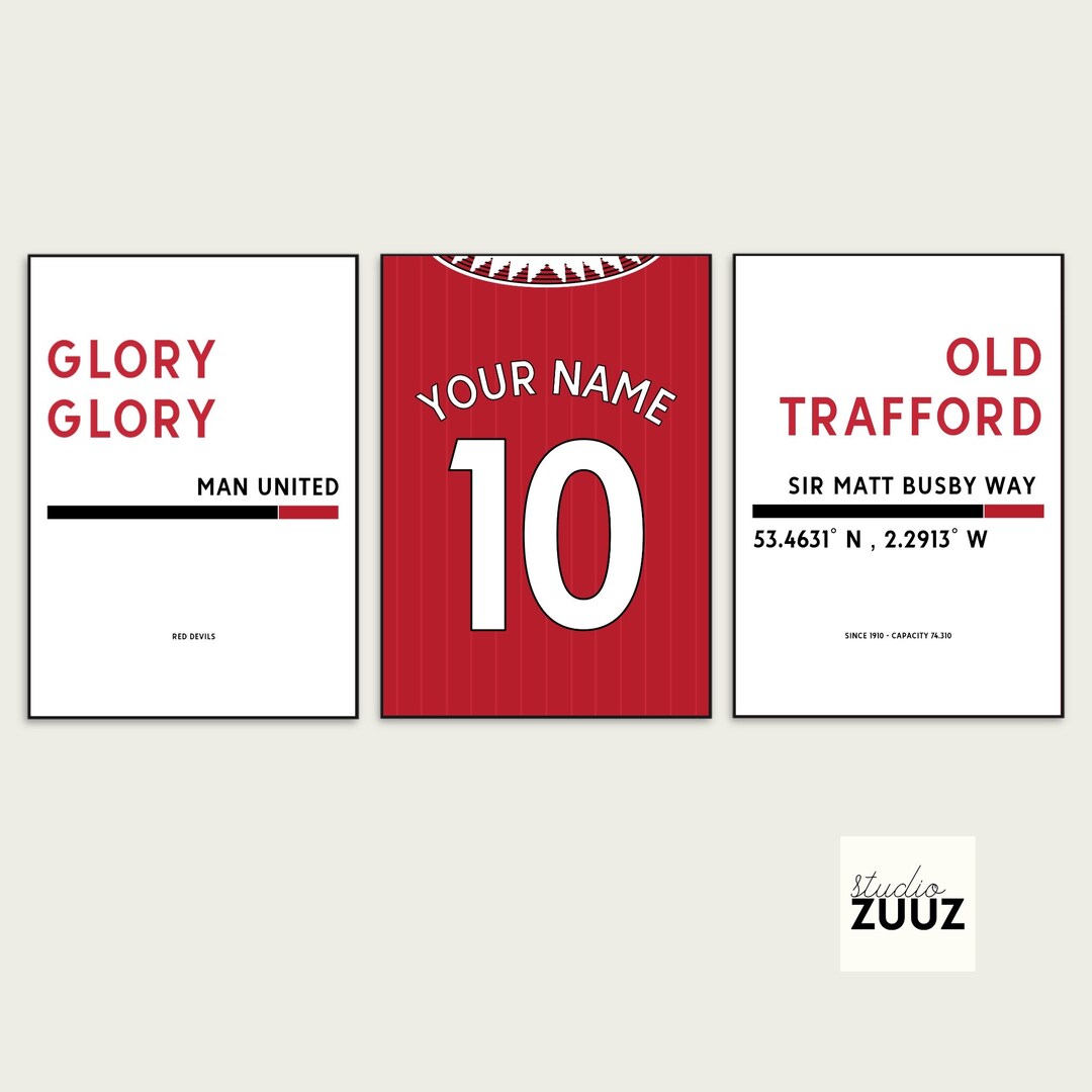 Set of 3 Manchester United Printables, Manchester United Jersey