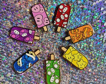 rainbow power up popsicle hard enamel pin set of seven