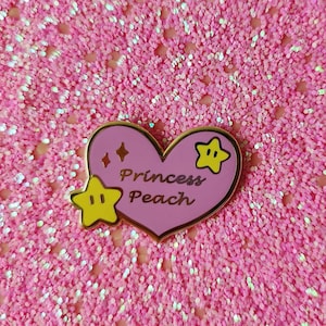 Princess peach heart shaped hard enamel pin super Mario inspired