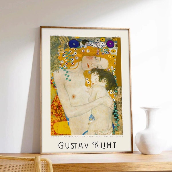 Affiche Gustav Klimt, Mother and Child, Klimt, Affiche famille, Affiche d'exposition, Impression d'art sur papier de qualité musée