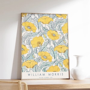 William Morris Poster, Yellow Flowers, Art Nouveau, Flower Patterns, Exhibition Poster, art print on museum quality paper