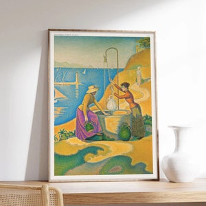 Plakat Signac, Paul Signac, Impressionismus, Frau am Brunnen, Ausstellungsplakat, Kunstdruck auf Papier in Museumsqualität
