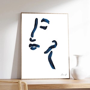 Ritratto, Ispirazione Matisse, Ritratto blu2 di Marc Palmade, arte astratta blu, stampa d'arte su carta di qualità museale
