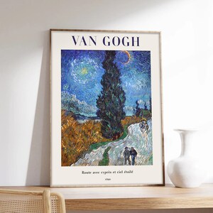 Van-Gogh-Plakat, Route mit Zypresse und Sternenhimmel, Vincent Van Gogh, Ausstellungsplakat, Kunstdruck in Museumsqualität auf Papier