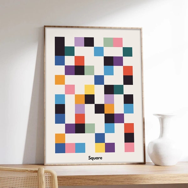 Bauhaus poster, Colorful poster, Checkerboard, Minimalist poster, Abstract art, Museum quality art printing on paper