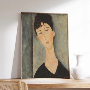 Modigliani-Poster, moderne Kunst, Frauenfigur, Amedeo Modigliani, Ausstellungsplakat, Kunstdruck in Museumsqualität auf Papier