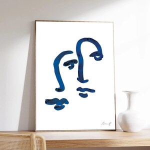 Porträt, Matisse-Inspiration, Blaues Porträt12 von Marc Palmade, blaue abstrakte Kunst, Kunstdruck auf Papier in Museumsqualität